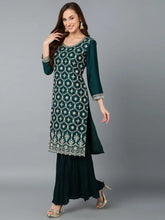 Women Silk Blend Abstract Embroidered Kurta